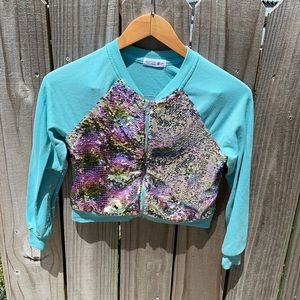 Beautees Sequin Front Zip Up Sweatshirt Sz L